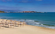 Empty south beach with tents in Nessebar