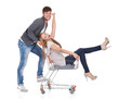 Man shopping with his wife in a trolley