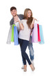 Guy and gal brings shopping bags