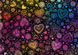 Watercolor dark hand painted background with hearts