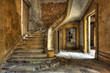 Massive stone stairway in an abandoned factory
