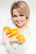 beautiful young and healthy women with yellow tangerines