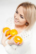 beautiful young and healthy women with yellow tangerines