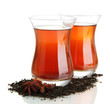 glasses of Turkish tea, isolated on white