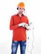 Photo: A builder with a tablet A builder with a tablet