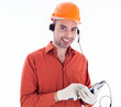 Photo: A builder with tablet A builder with tablet
