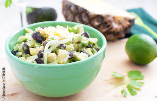 Photo: Salad with avocados, pineapple, black beans Salad with avocados, pineapple, black beans