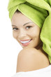 Beautiful woman with a towel on her head