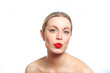Blonde female woman pouting