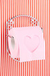 Roll of toilet paper on  holder fixed to pinstriped wall