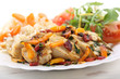 Sautéed fried breast chicken with vegetables