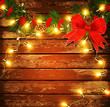 Vector Christmas background with garland on a wooden wall