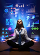 Business woman with financial symbols around