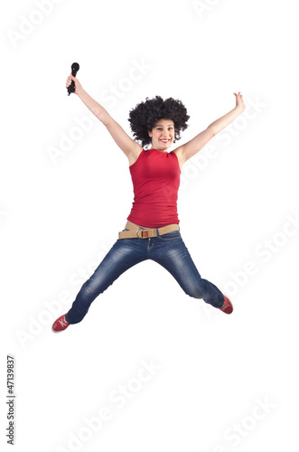 Photo: Woman with afro haircut on white Woman with afro haircut on white