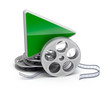 Play button and movie reel. isolatd 3D icon