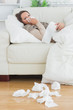 Sad and sick women lying on the sofa