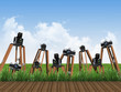 black camera on nature background 