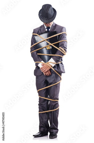 Photo: Businessman tied up with rope Businessman tied up with rope
