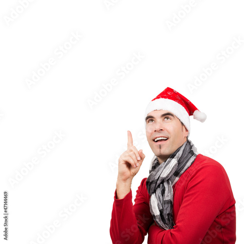 Photo: Weihnachtsmann hat eine Idee, isoliert Weihnachtsmann hat eine Idee, isoliert