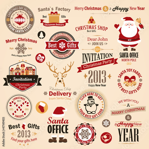 Vector: Christmas set - labels, emblems and other decorative elements. Christmas set - labels, emblems and other decorative elements.