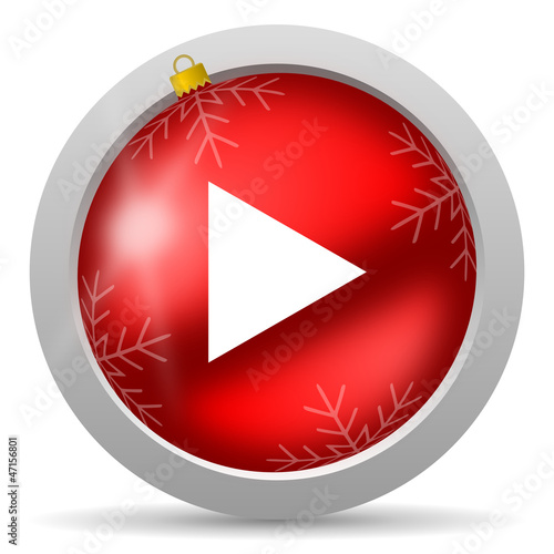 Illustration: play red glossy christmas icon on white background play red glossy christmas icon on white background