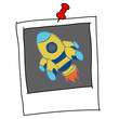 rocket ship launch sketch and paint in picture frame