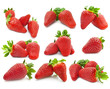 set of red strawberry fruits isolated on white background