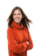 Hübsche Frau im orangen Pullover