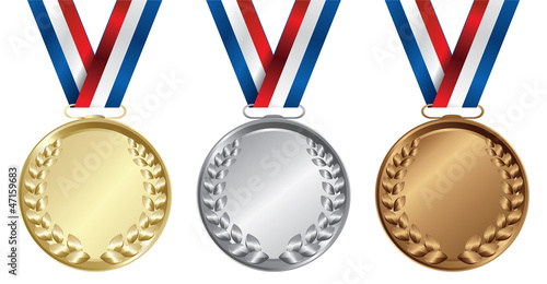 Vector: Three medals, Gold, Silver and bronze for the winners Three medals, Gold, Silver and bronze for the winners