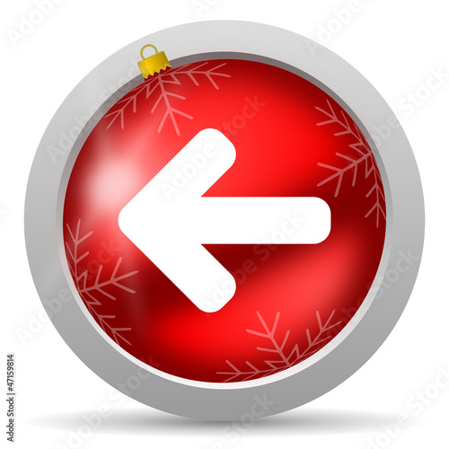 Illustration: arrow left red glossy christmas icon on white background arrow left red glossy christmas icon on white background