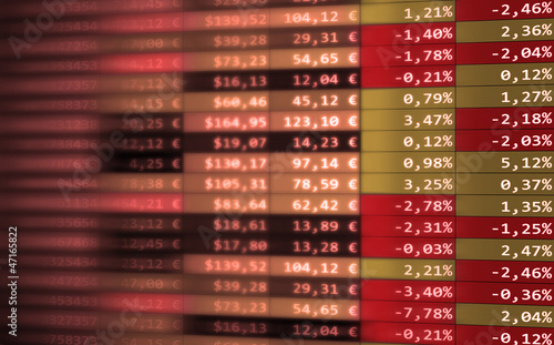Photo: Tableau cours de bourse rouge Tableau cours de bourse rouge