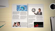 Hand turning pages of world news business magazine