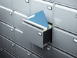 Illustration: File cabinet with blue document File cabinet with blue document