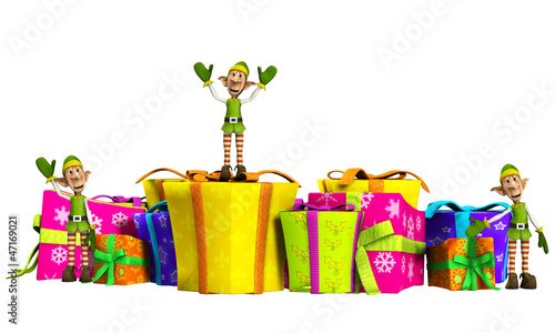 Illustration: Elves With Christmas Gifts Elves With Christmas Gifts