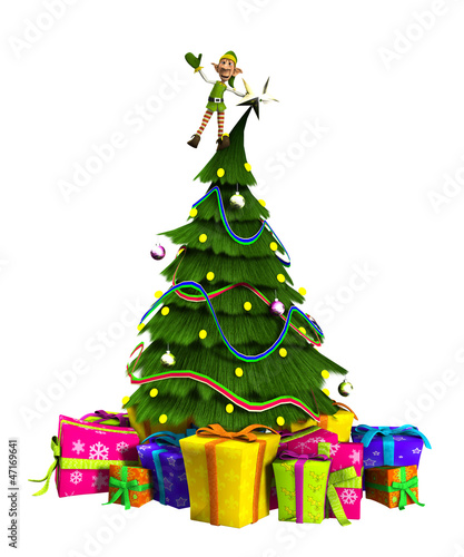 Illustration: Elf On Christmas Tree Elf On Christmas Tree