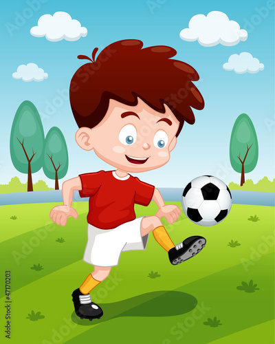 Vector: illustration of Cartoon boy playing soccer illustration of Cartoon boy playing soccer