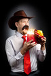 Cowboy with red present
