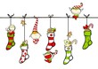 Vector: Cute playing elves with Christmas stockings Cute playing elves with Christmas stockings