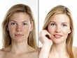 Portrait einer jungen Frau mit und ohne Make up