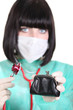 female doctor holding wallet