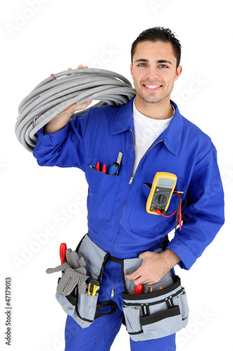 Photo: Electrician stood with cabling Electrician stood with cabling