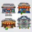 Store, gas station, cafe, fast food and house