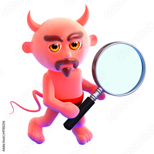 Illustration: Devil looks through his magnifying glass Devil looks through his magnifying glass