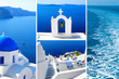 Collage of summer photos in Santorini island, Greece