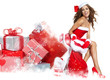 beautiful sexy girl wearing santa claus clothes