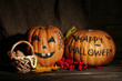Halloween pumpkins on dark background