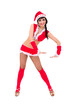 woman wearing santa claus clothes with holding gesture
