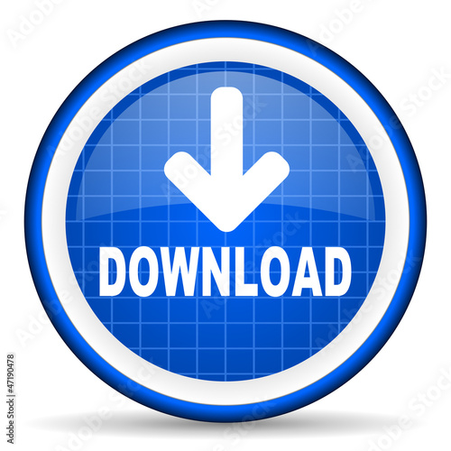 Illustration: download blue glossy icon on white background download blue glossy icon on white background
