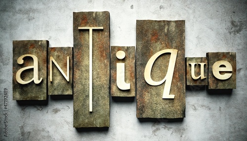 Illustration: Antique concept with vintage letterpress Antique concept with vintage letterpress