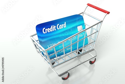 Illustration: Credit card payment with shopping cart Credit card payment with shopping cart